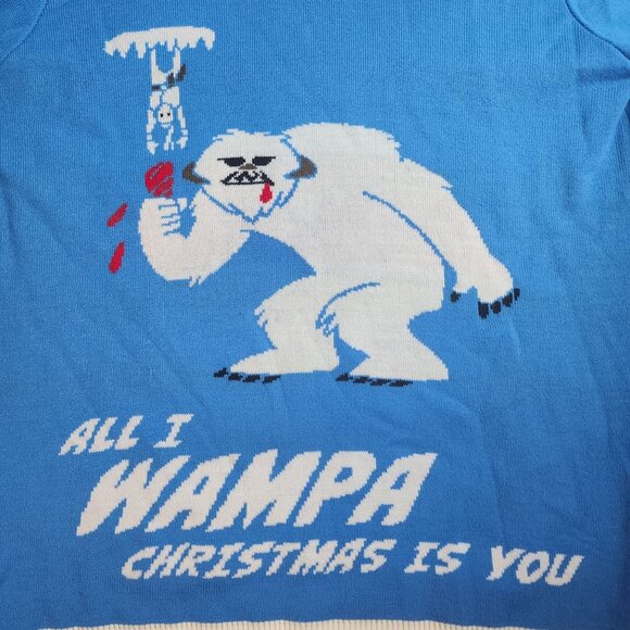 Numskull Wampa Christmas Sweater Small Blue Knit Crewneck - Picture 1 of 7
